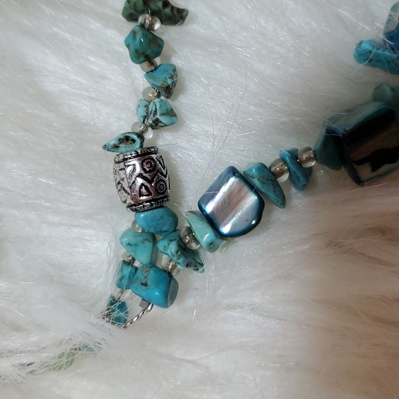 Boutique two strand turquoise color and silver tone long necklace like N… - Picture 2 of 5